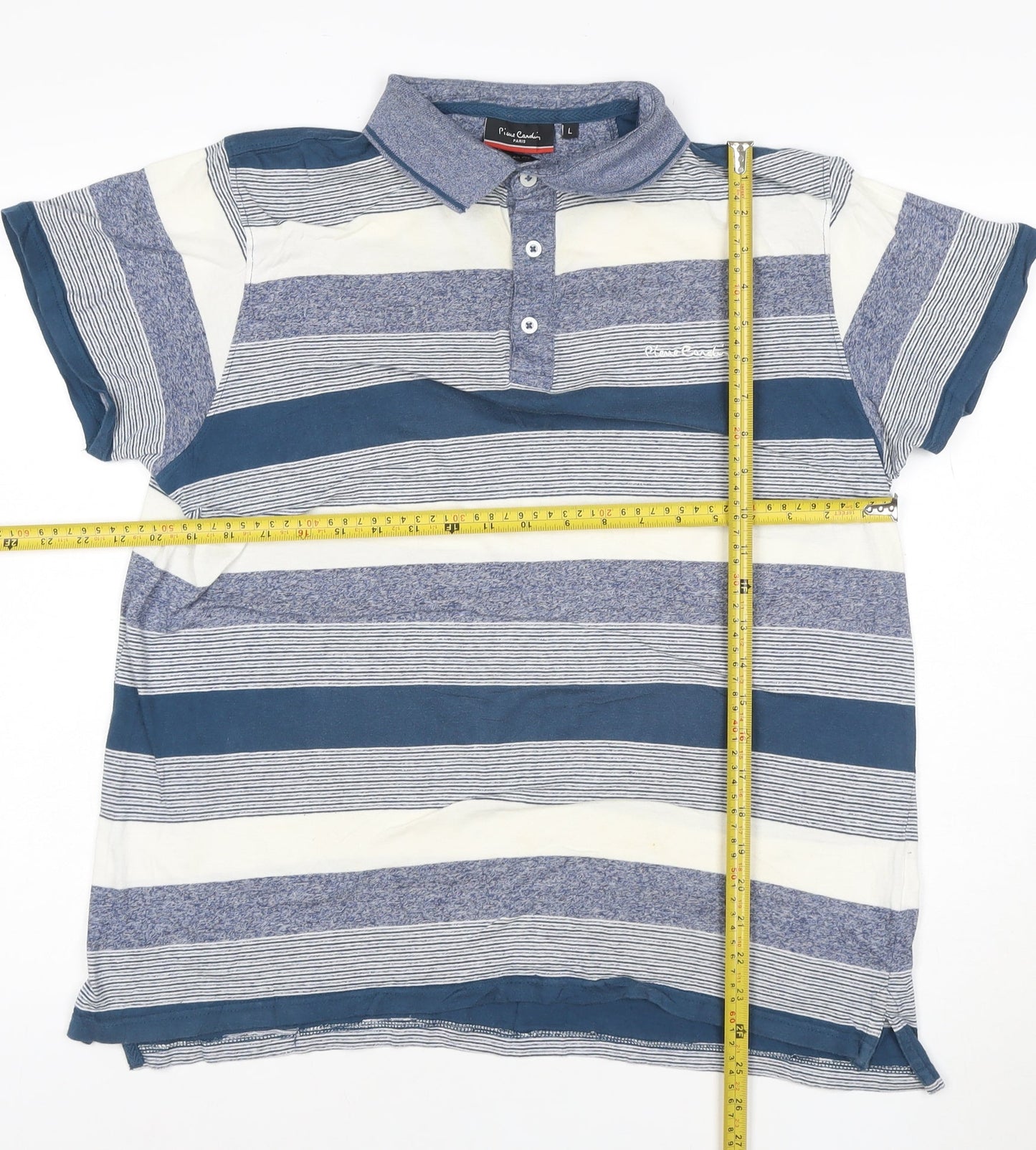 Pierre Cardin Paris Men's Blue Striped Regular Fit Polo Shirt Size L