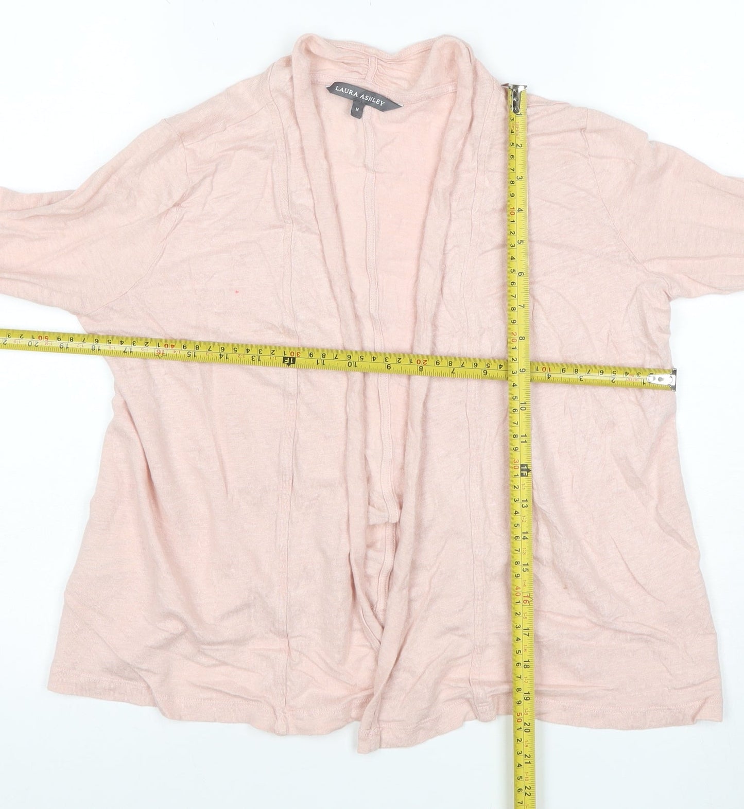 Laura Ashley Women’s Pink Linen Open Cardigan M Lightweight Knit