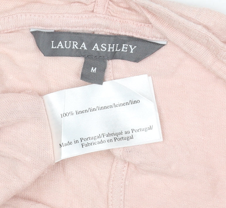 Laura Ashley Women’s Pink Linen Open Cardigan M Lightweight Knit