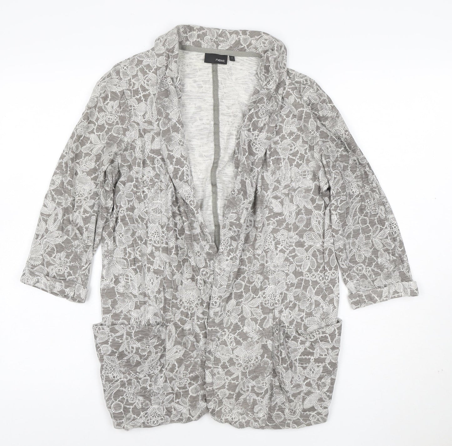Next Women’s Grey Floral Lace Cotton Tunic Blouse Size 8