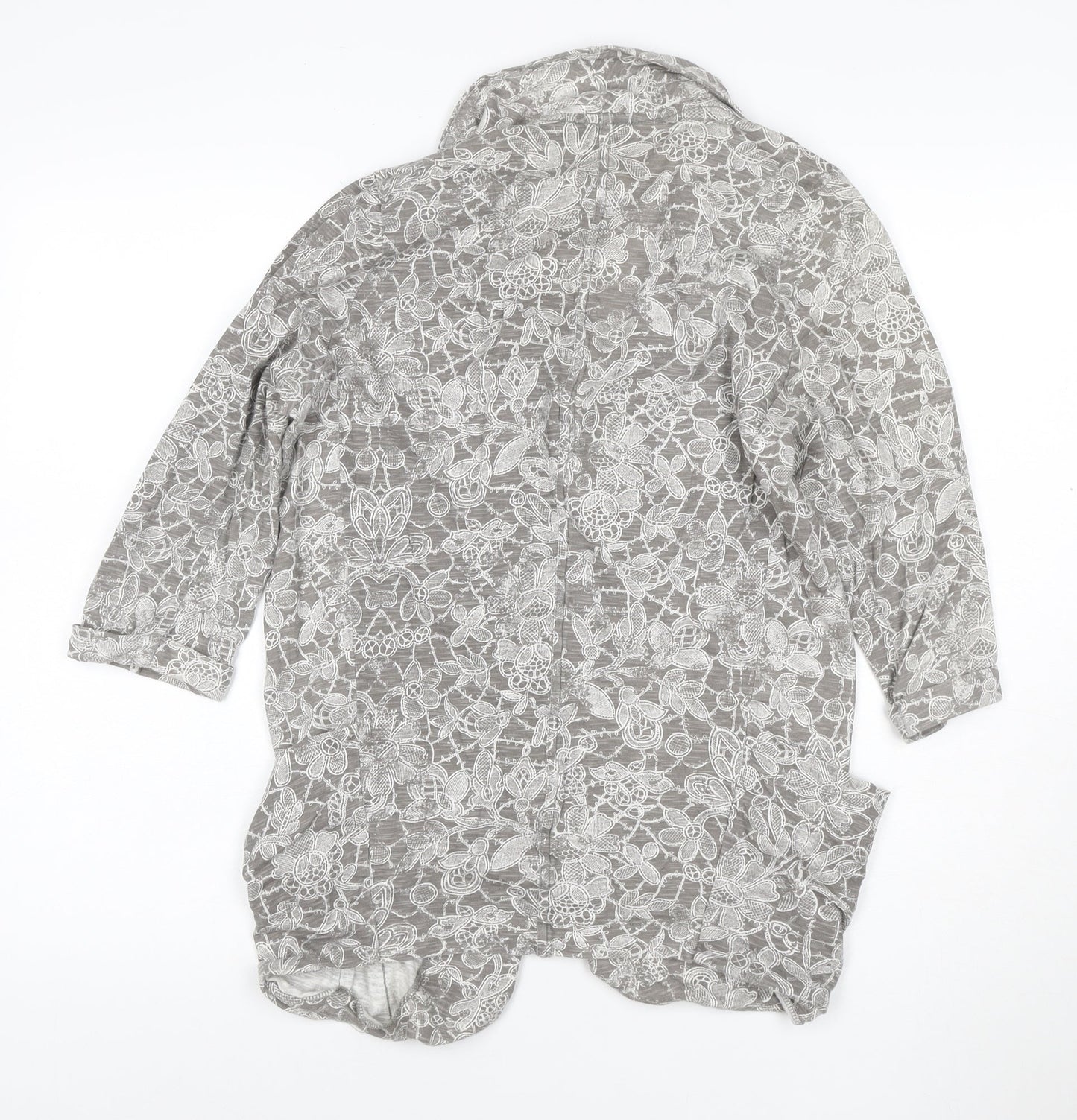 Next Women’s Grey Floral Lace Cotton Tunic Blouse Size 8