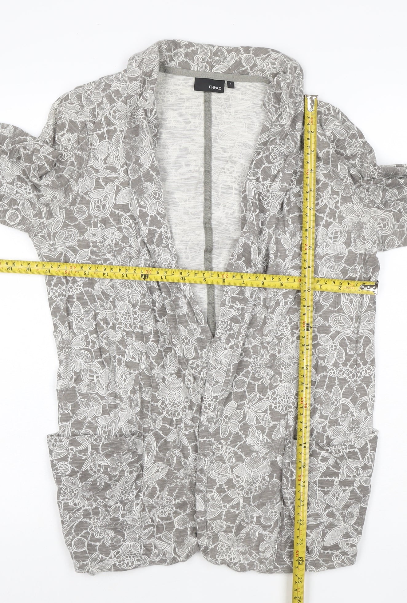Next Women’s Grey Floral Lace Cotton Tunic Blouse Size 8