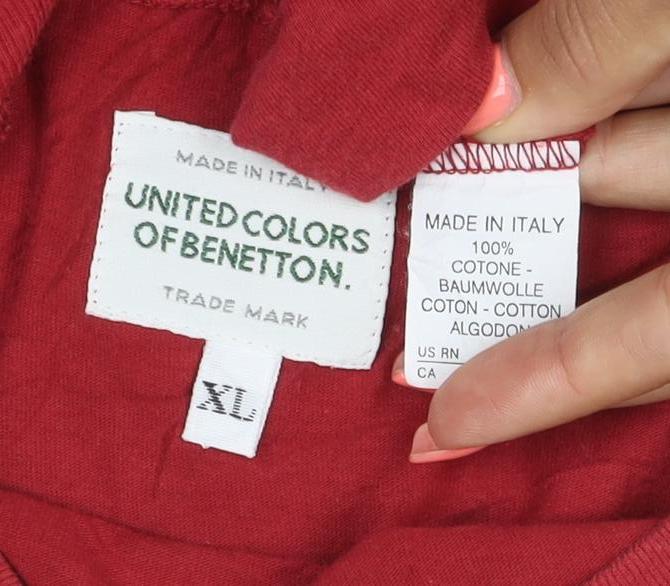 United Colors of Benetton Mens Red XL Cotton Crew Neck T-Shirt