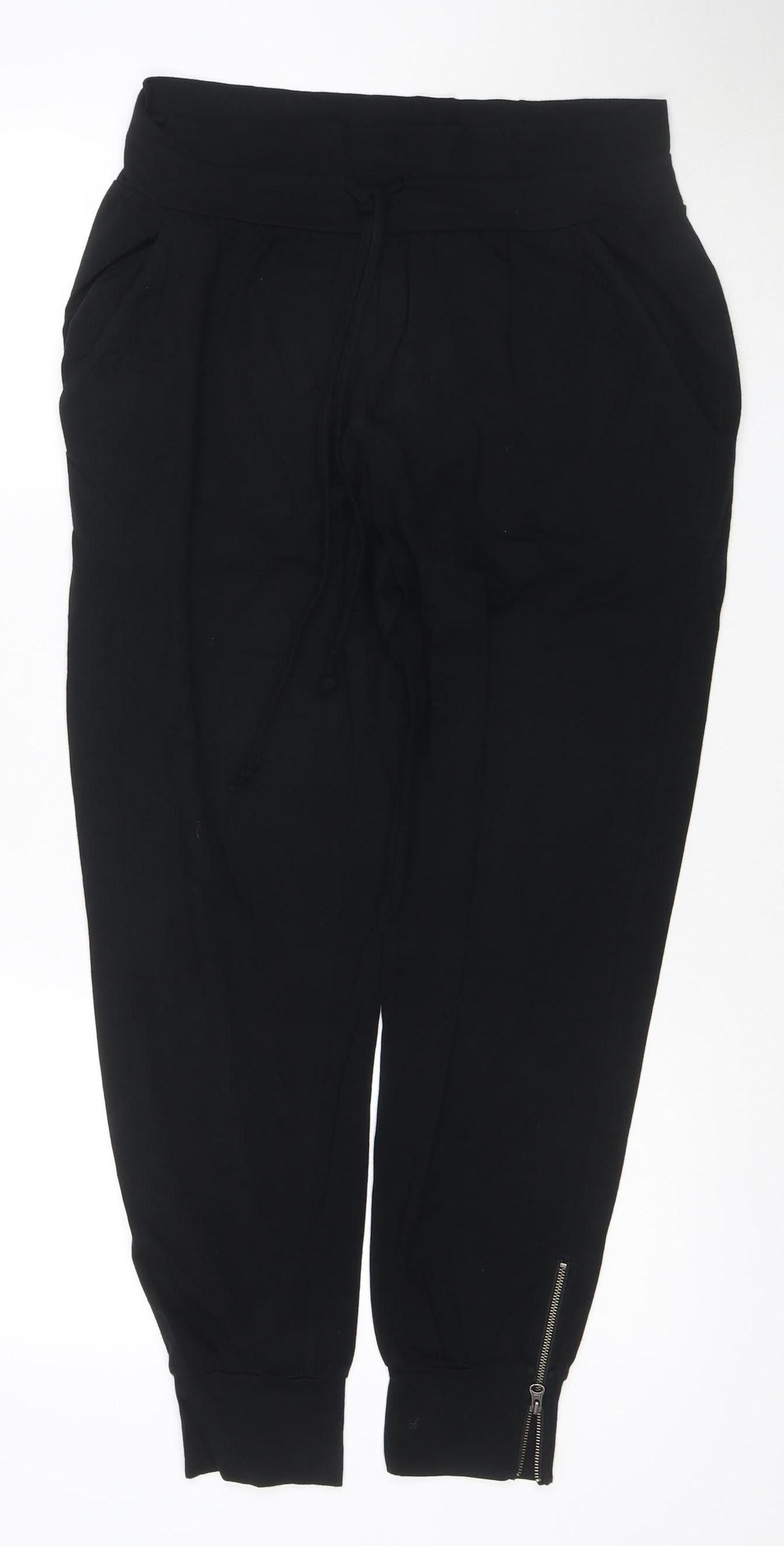 Hush Womens Black Size 10 Jersey Jogger Trousers with Zip Detail