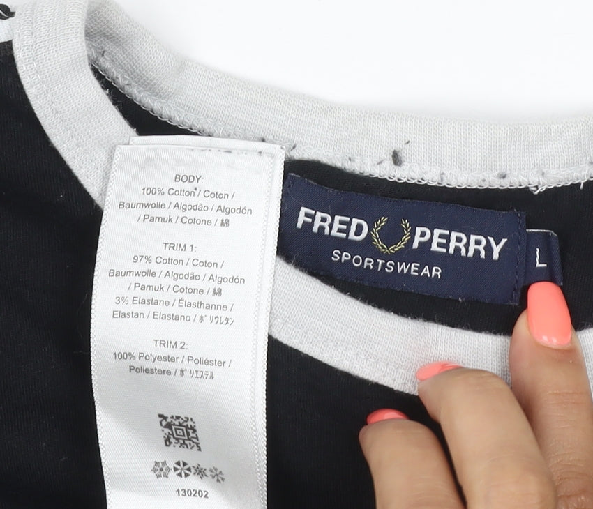 Fred Perry Men’s Black Long Sleeve Crew Neck Sports T-Shirt L