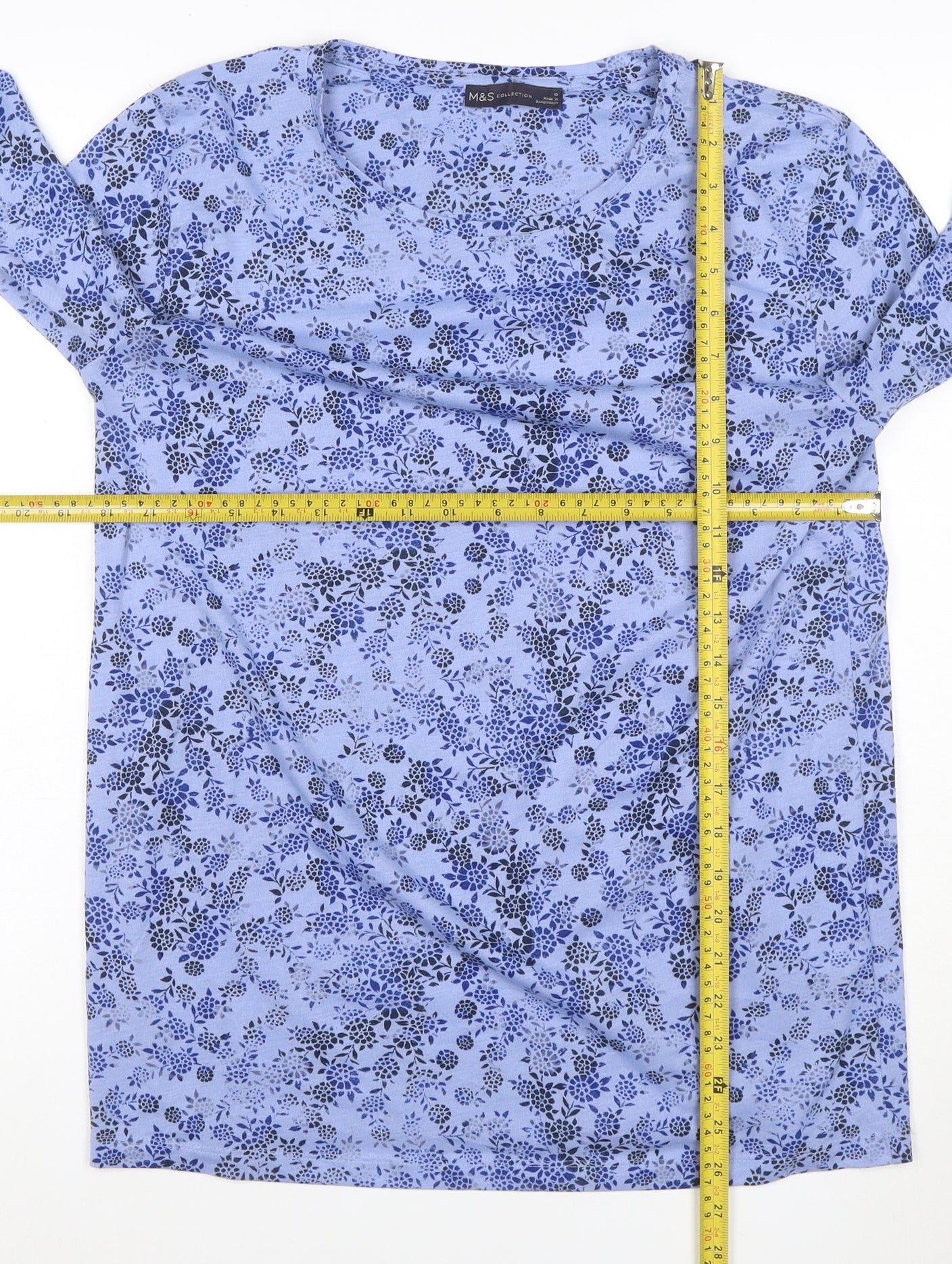Marks and Spencer Womens Blue Floral Long Sleeve Jersey Top Size 10