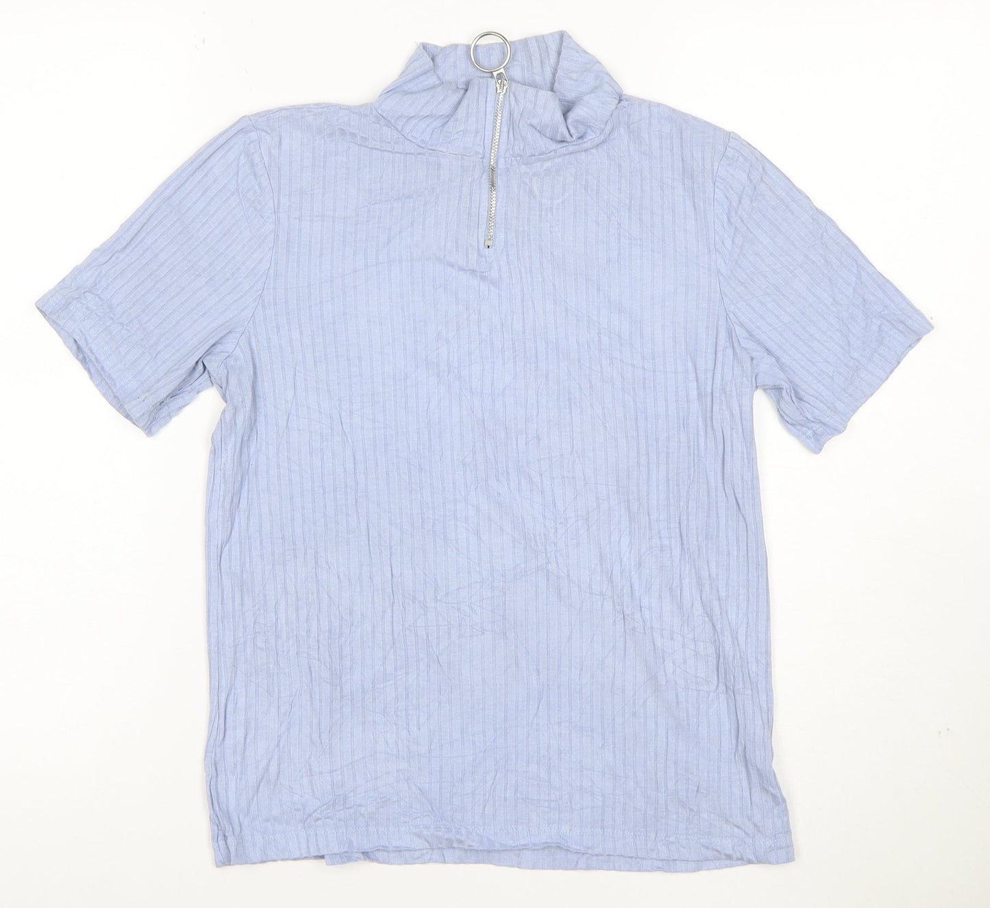 Select Women’s Blue Striped Short Sleeve High Neck Zip T-Shirt Size 14