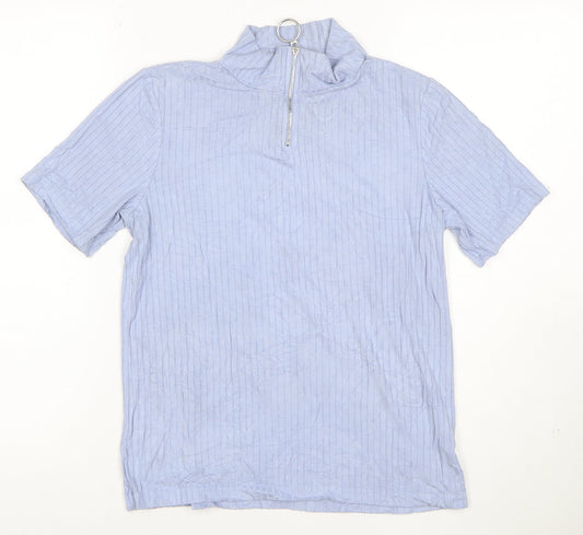 Select Women’s Blue Striped Short Sleeve High Neck Zip T-Shirt Size 14