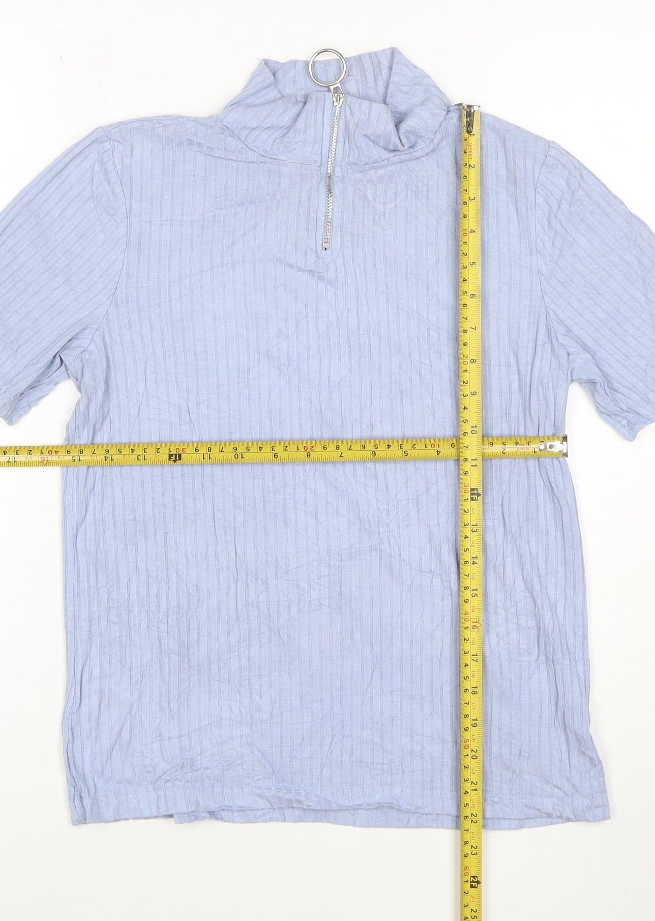 Select Women’s Blue Striped Short Sleeve High Neck Zip T-Shirt Size 14