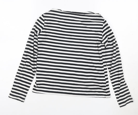 MNG Women's Black White Striped Long Sleeve Cotton T-Shirt XS