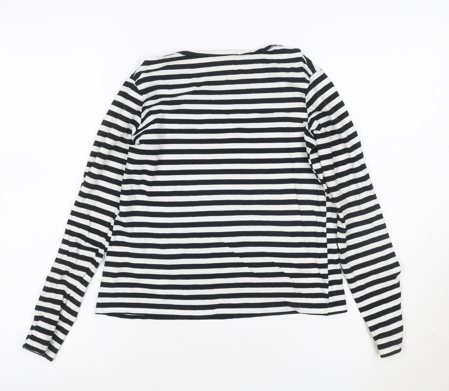 MNG Women's Black White Striped Long Sleeve Cotton T-Shirt XS