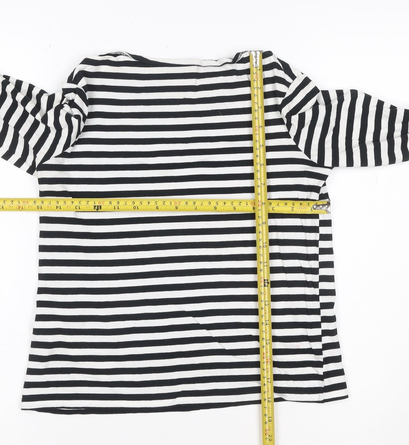 MNG Women's Black White Striped Long Sleeve Cotton T-Shirt XS