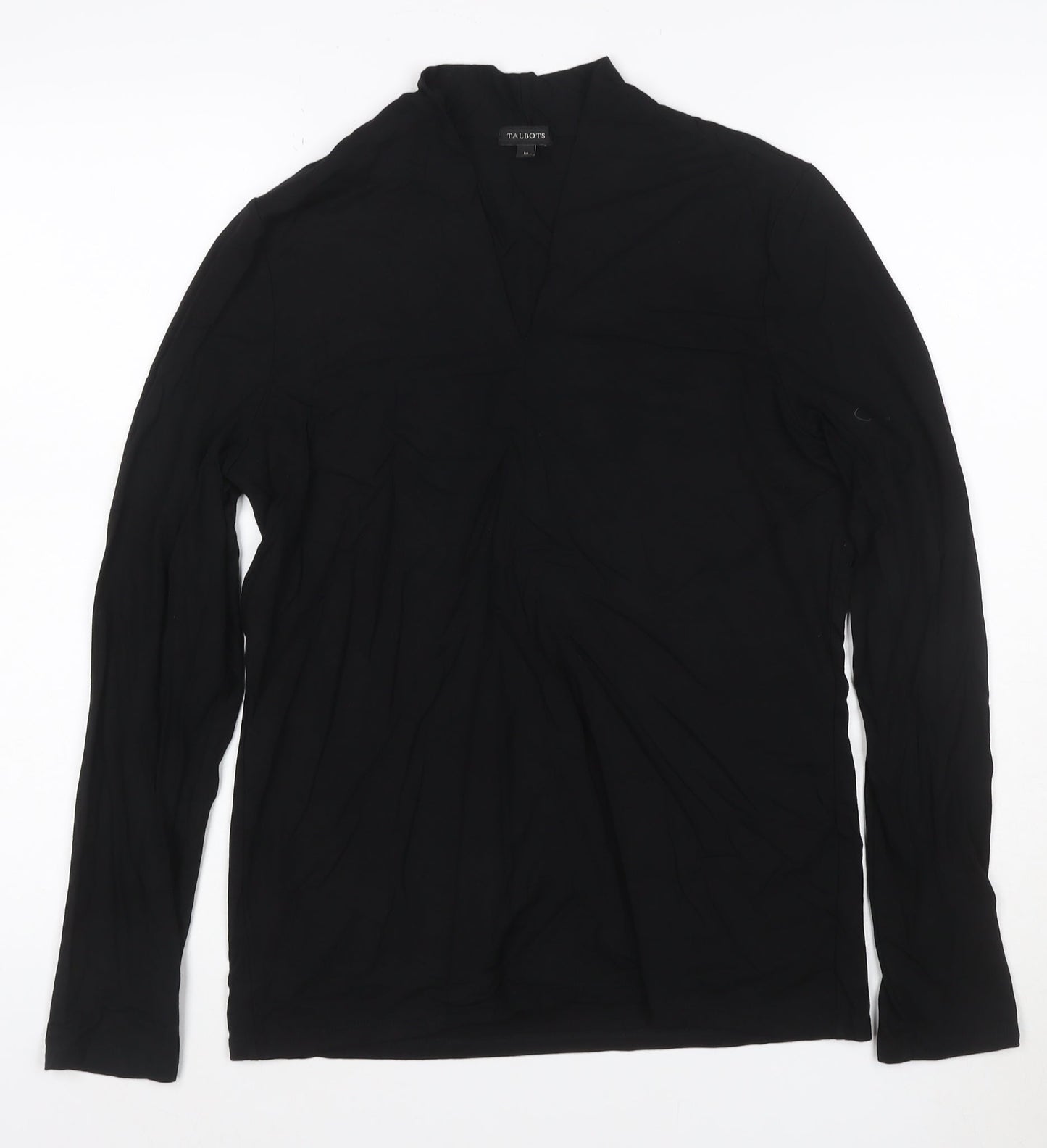 Talbots Women Black Long Sleeve V-Neck Rayon Stretch Blouse Medium