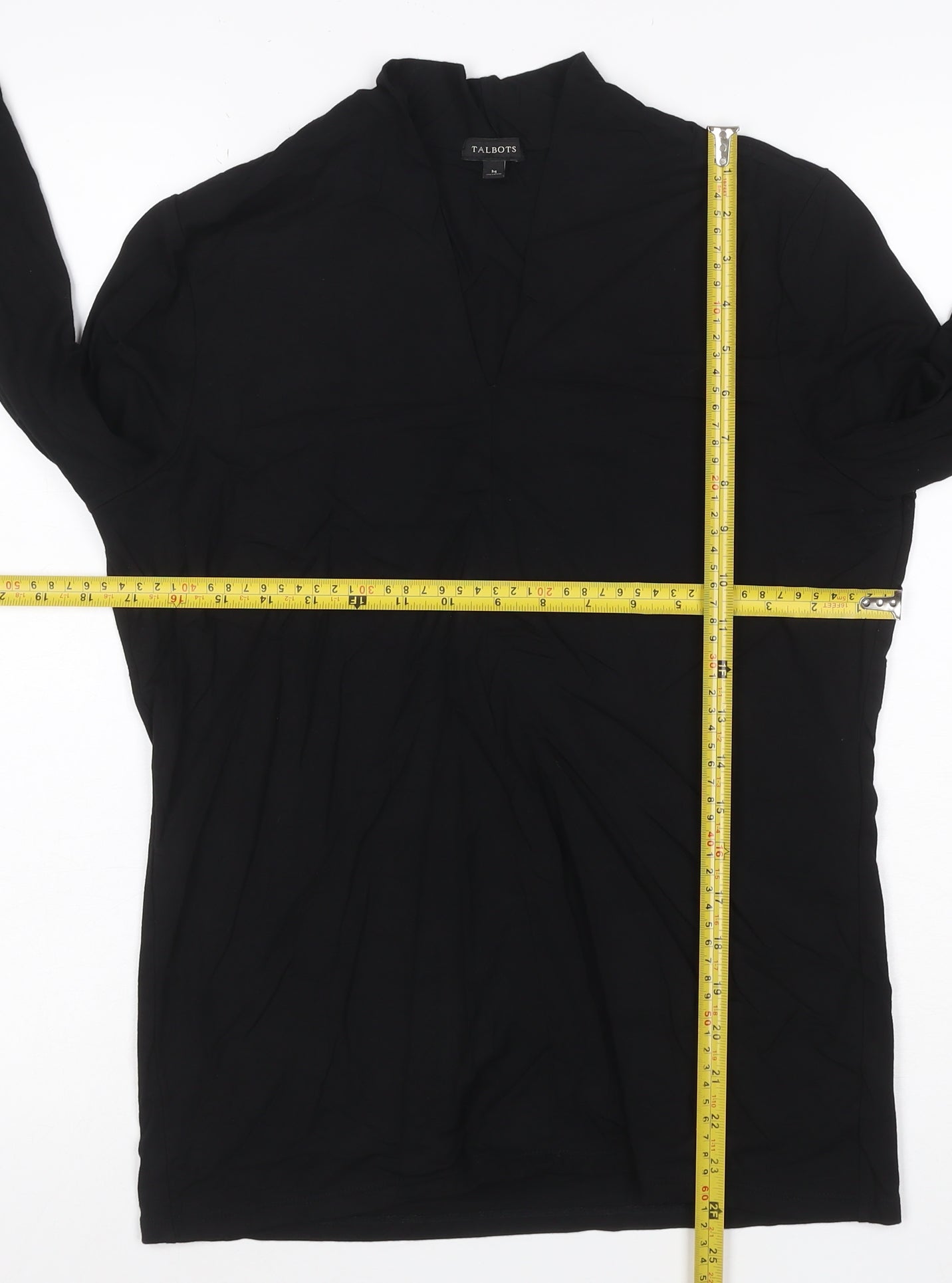 Talbots Women Black Long Sleeve V-Neck Rayon Stretch Blouse Medium