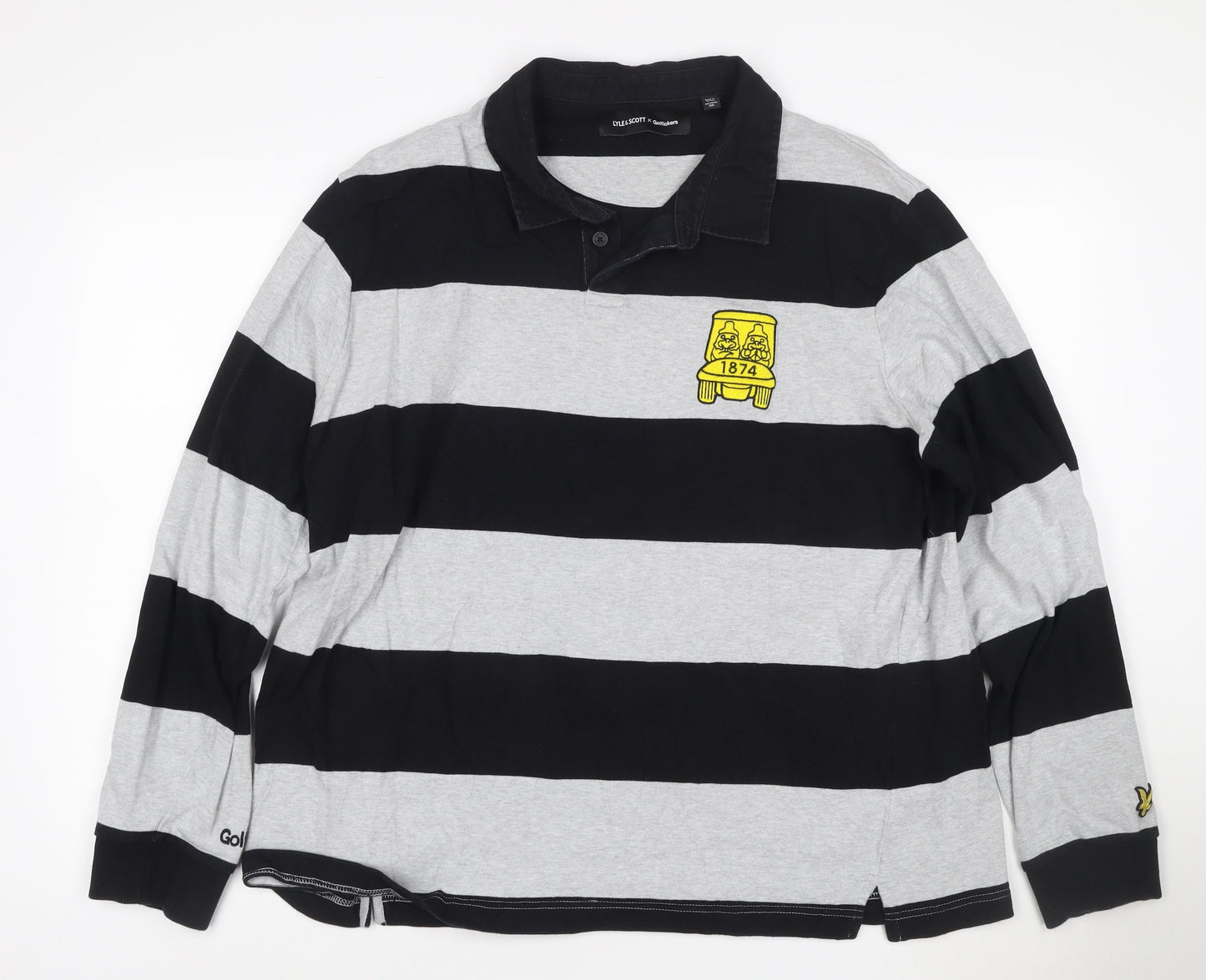 Lyle & Scott x Golfickers Black Grey Striped Rugby Polo XXL