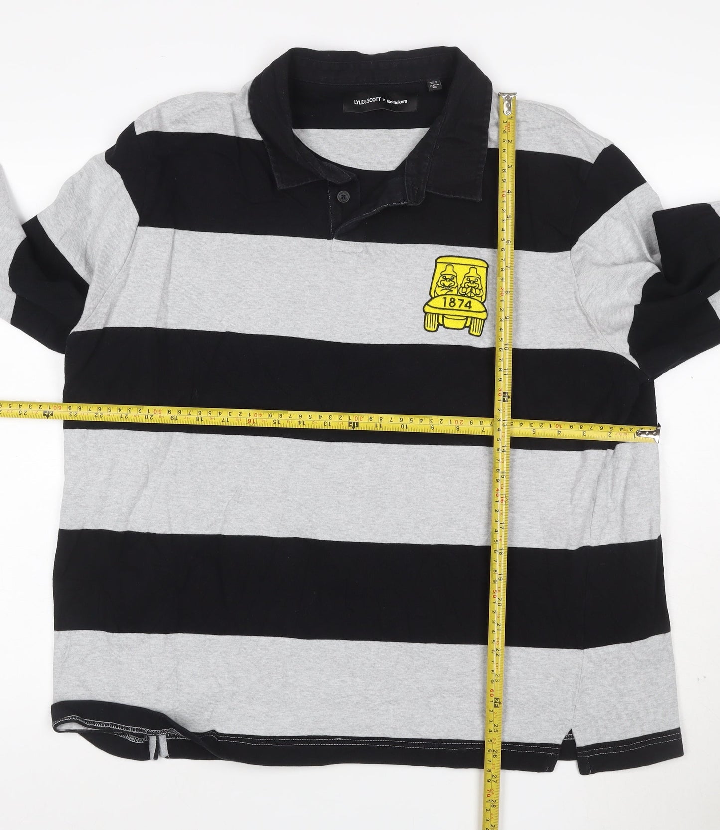 Lyle & Scott x Golfickers Black Grey Striped Rugby Polo XXL