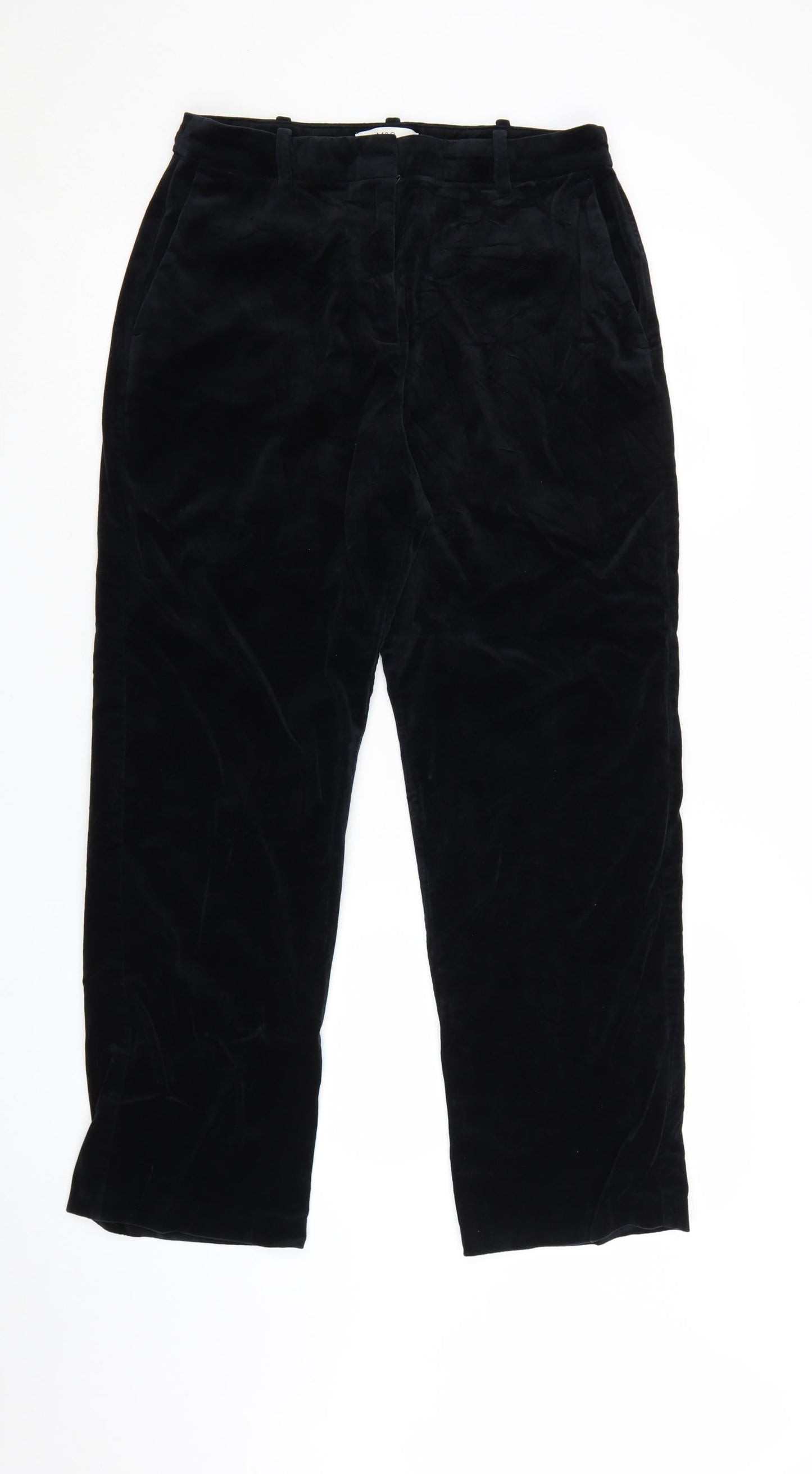 Marks and Spencer Women Black Size 12 Regular Cotton Straight Trousers