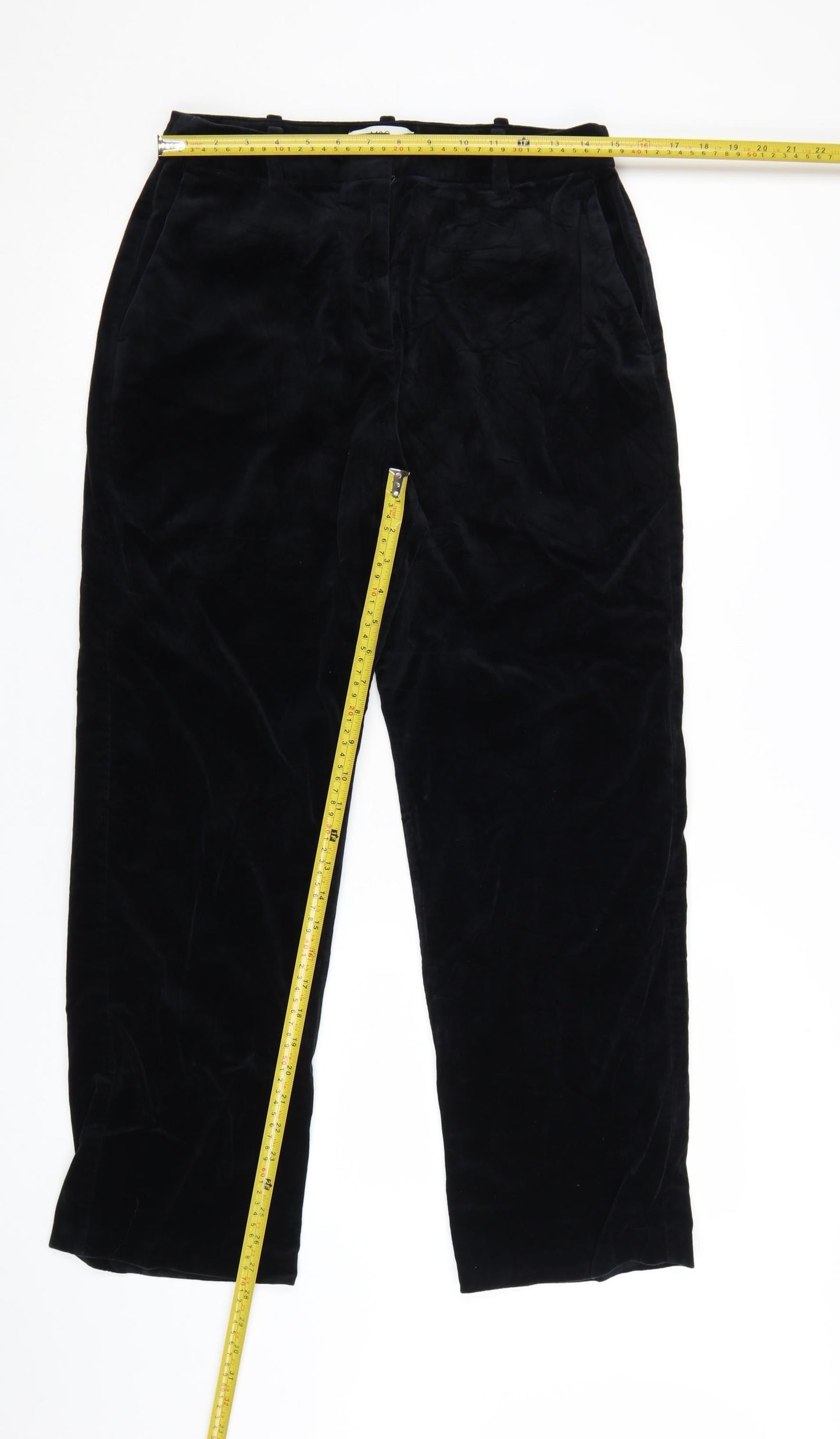 Marks and Spencer Women Black Size 12 Regular Cotton Straight Trousers