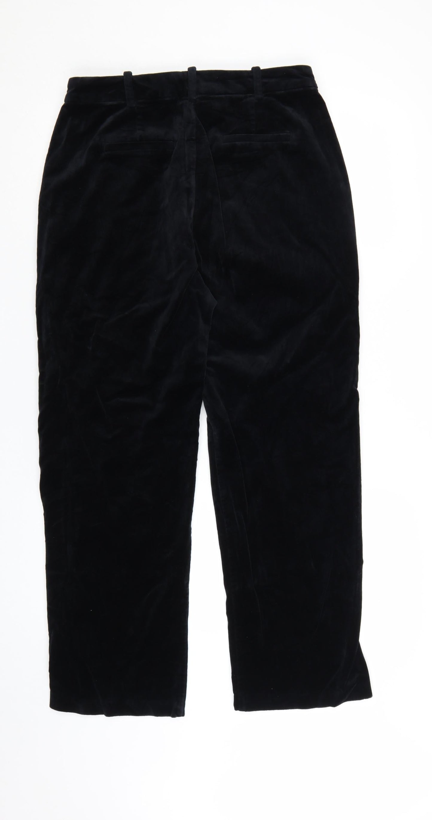 Marks and Spencer Women Black Size 12 Regular Cotton Straight Trousers