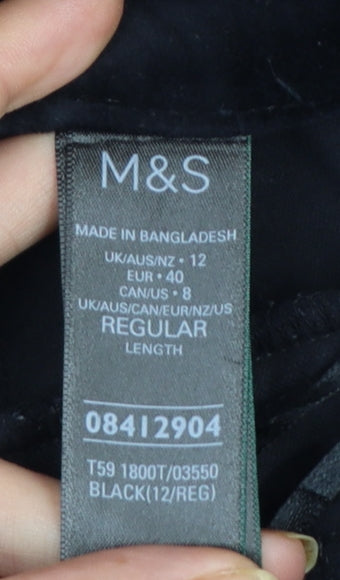 Marks and Spencer Women Black Size 12 Regular Cotton Straight Trousers
