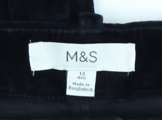 Marks and Spencer Women Black Size 12 Regular Cotton Straight Trousers