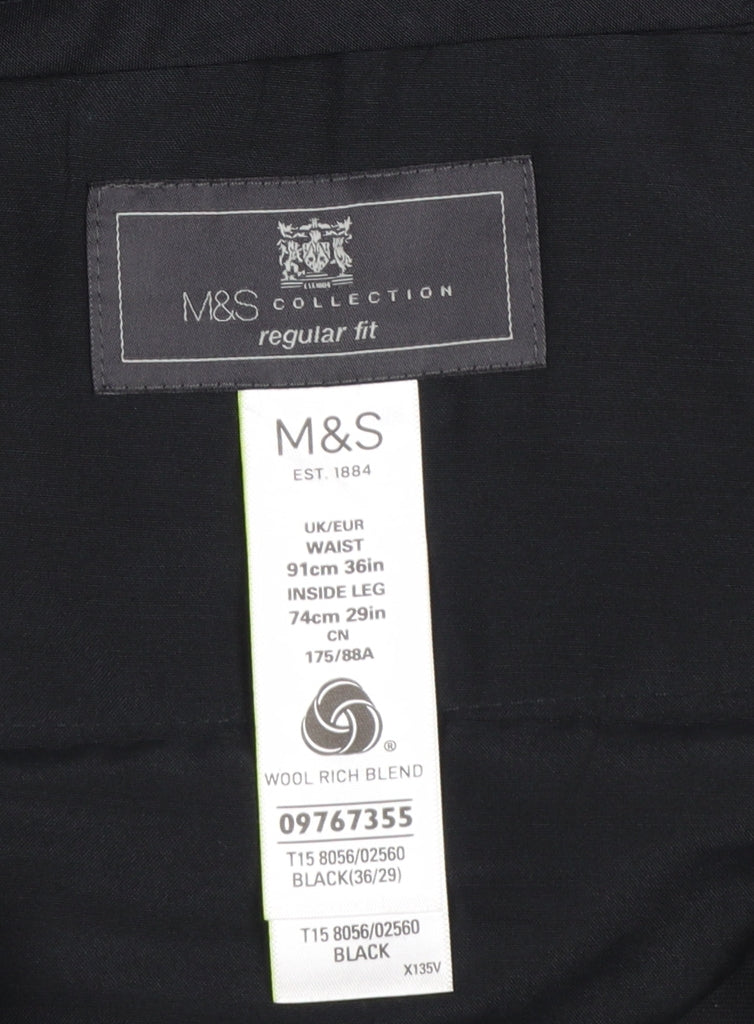 Marks and Spencer Men's Black Regular Fit Wool Blend Dress Pants 36W 29L