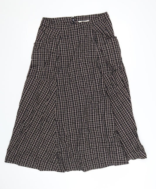 Marks and Spencer Womens Brown Check A-Line Midi Skirt Size 10