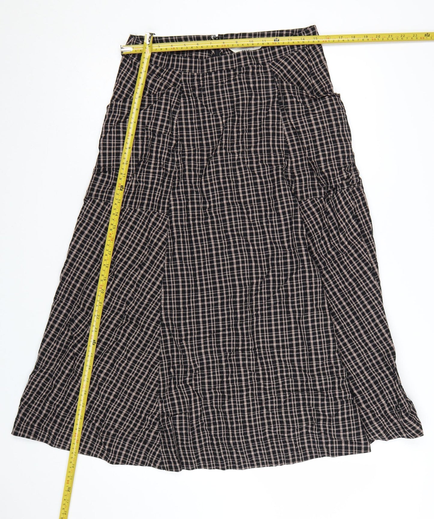 Marks and Spencer Womens Brown Check A-Line Midi Skirt Size 10