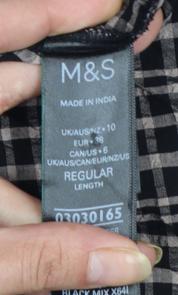 Marks and Spencer Womens Brown Check A-Line Midi Skirt Size 10
