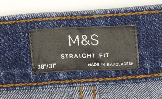 Marks and Spencer Men's Blue Straight Fit Denim Jeans 38x31