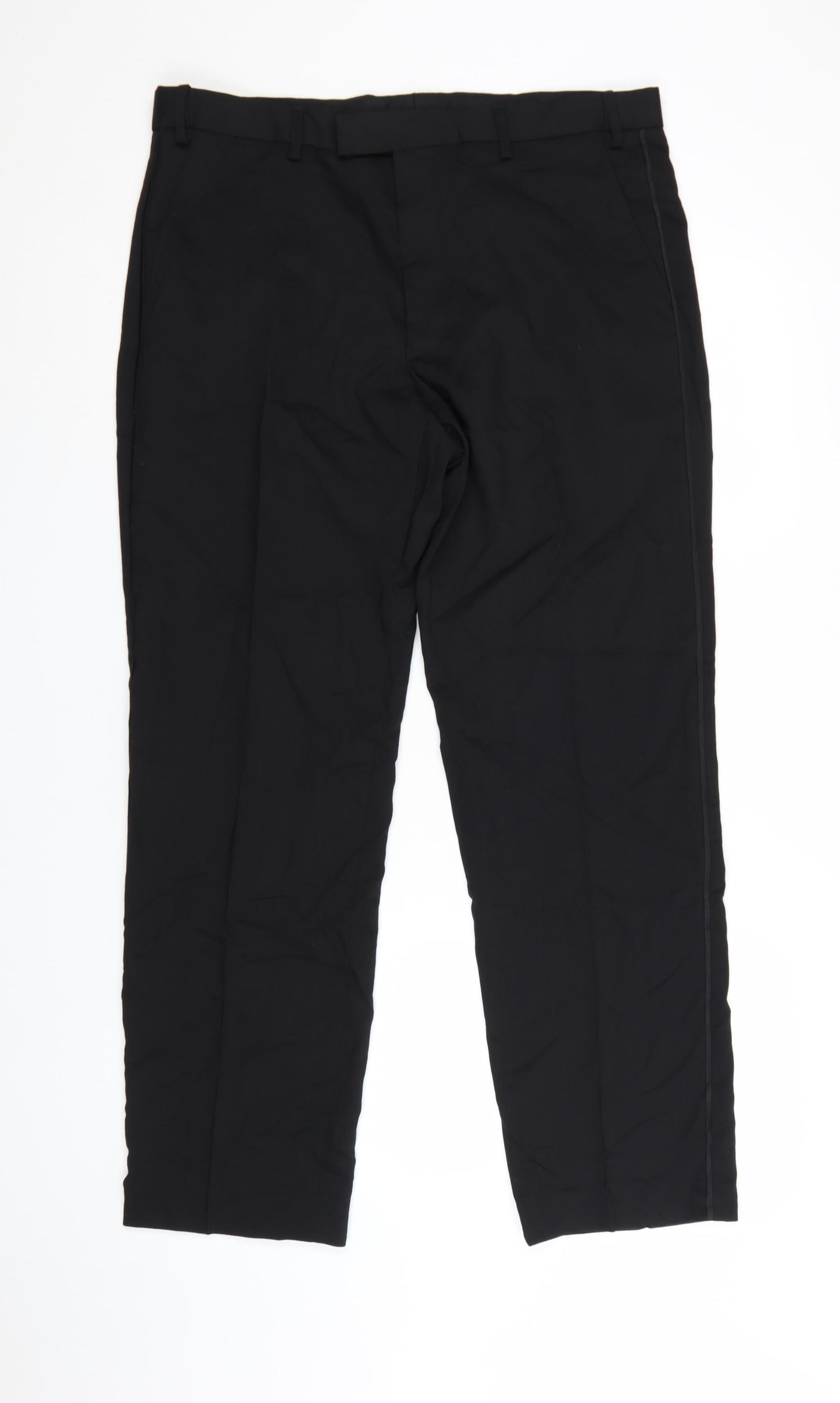 Marks and Spencer Men's Black Regular Fit Wool Blend Dress Trousers 36W 31L