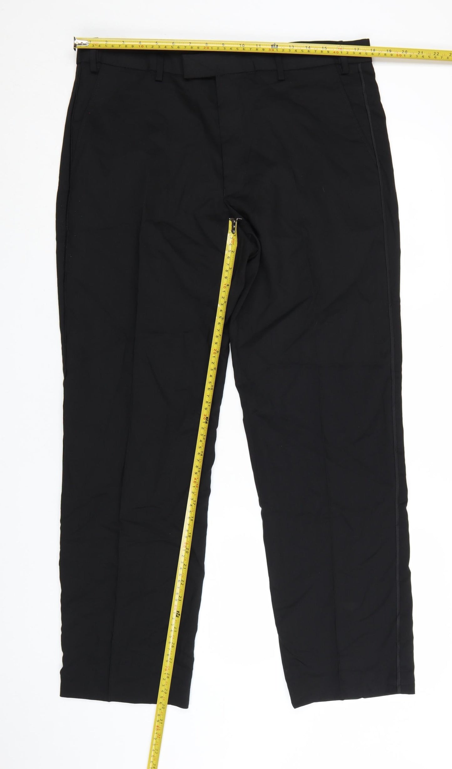 Marks and Spencer Men's Black Regular Fit Wool Blend Dress Trousers 36W 31L