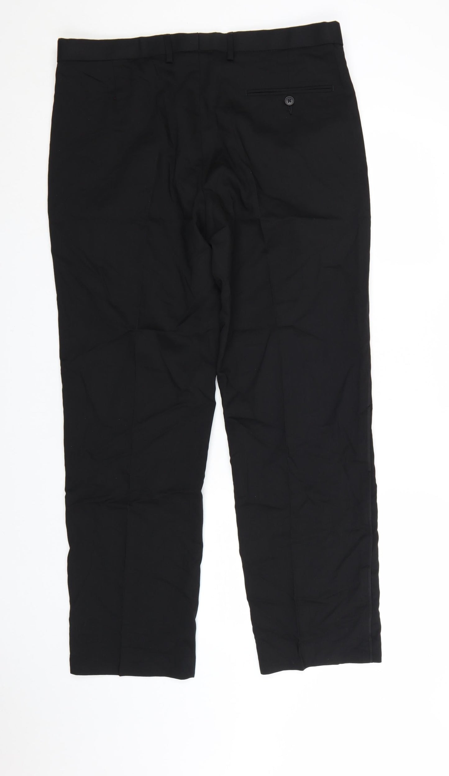 Marks and Spencer Men's Black Regular Fit Wool Blend Dress Trousers 36W 31L