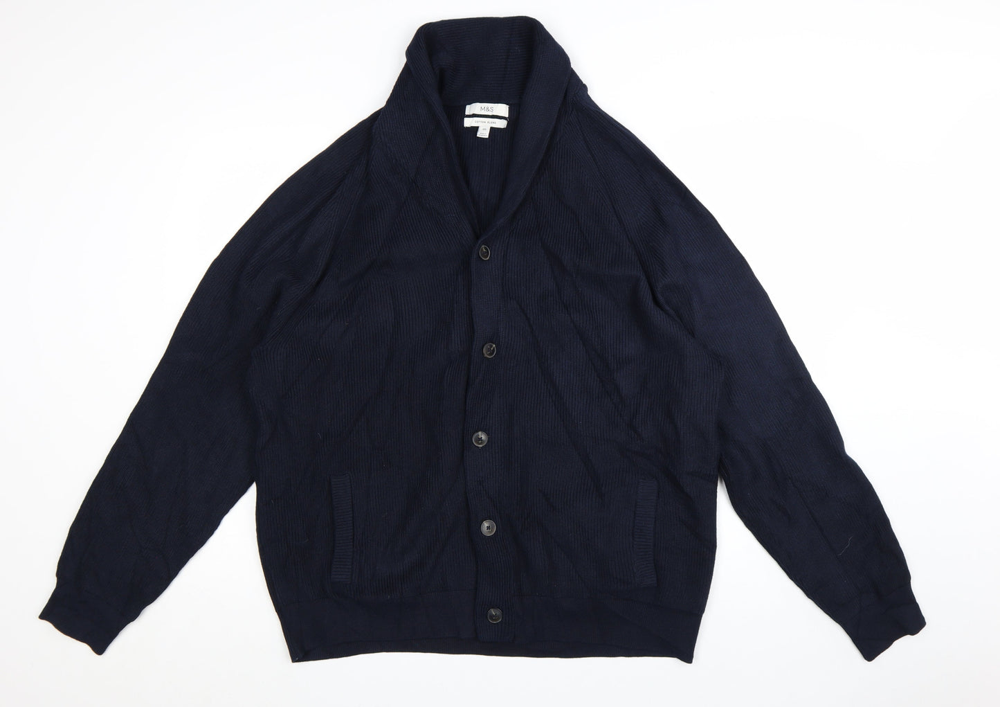 Marks and Spencer Men’s Blue 2XL Cotton Blend Collared Cardigan