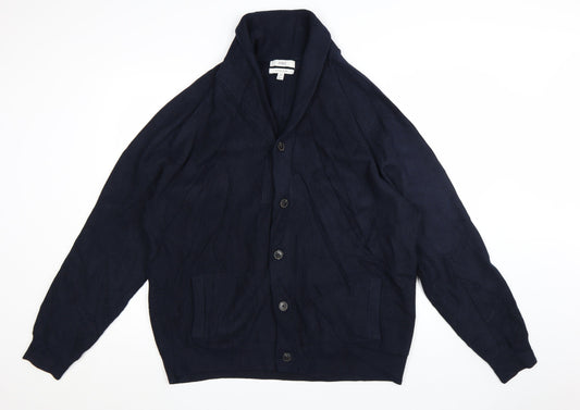 Marks and Spencer Men’s Blue 2XL Cotton Blend Collared Cardigan