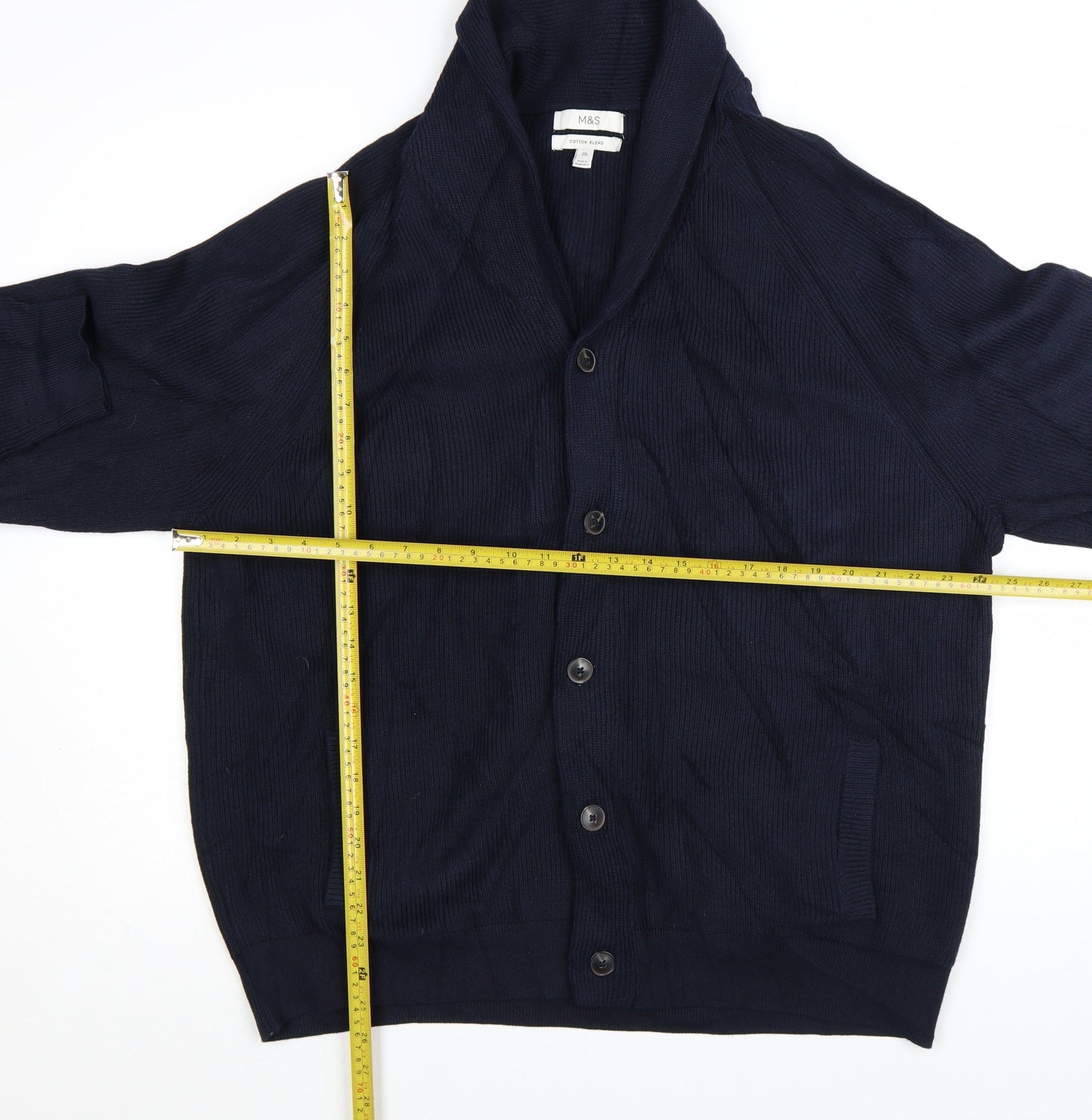 Marks and Spencer Men’s Blue 2XL Cotton Blend Collared Cardigan