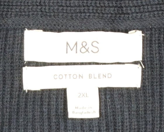 Marks and Spencer Men’s Blue 2XL Cotton Blend Collared Cardigan