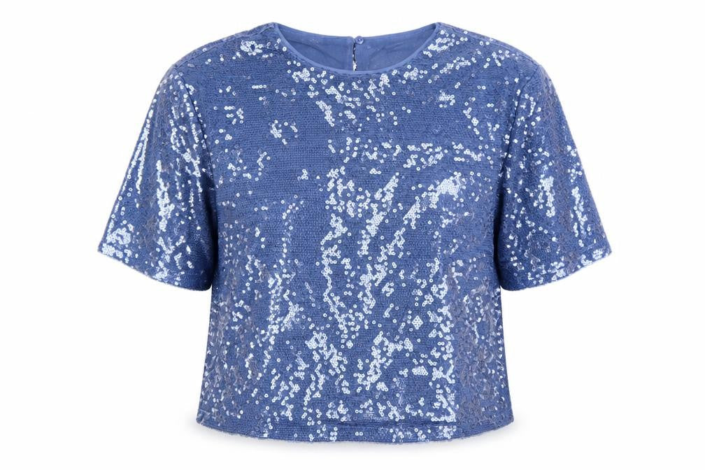 Marks & Spencer Women's Blue Sequin Cropped T-Shirt Size 14