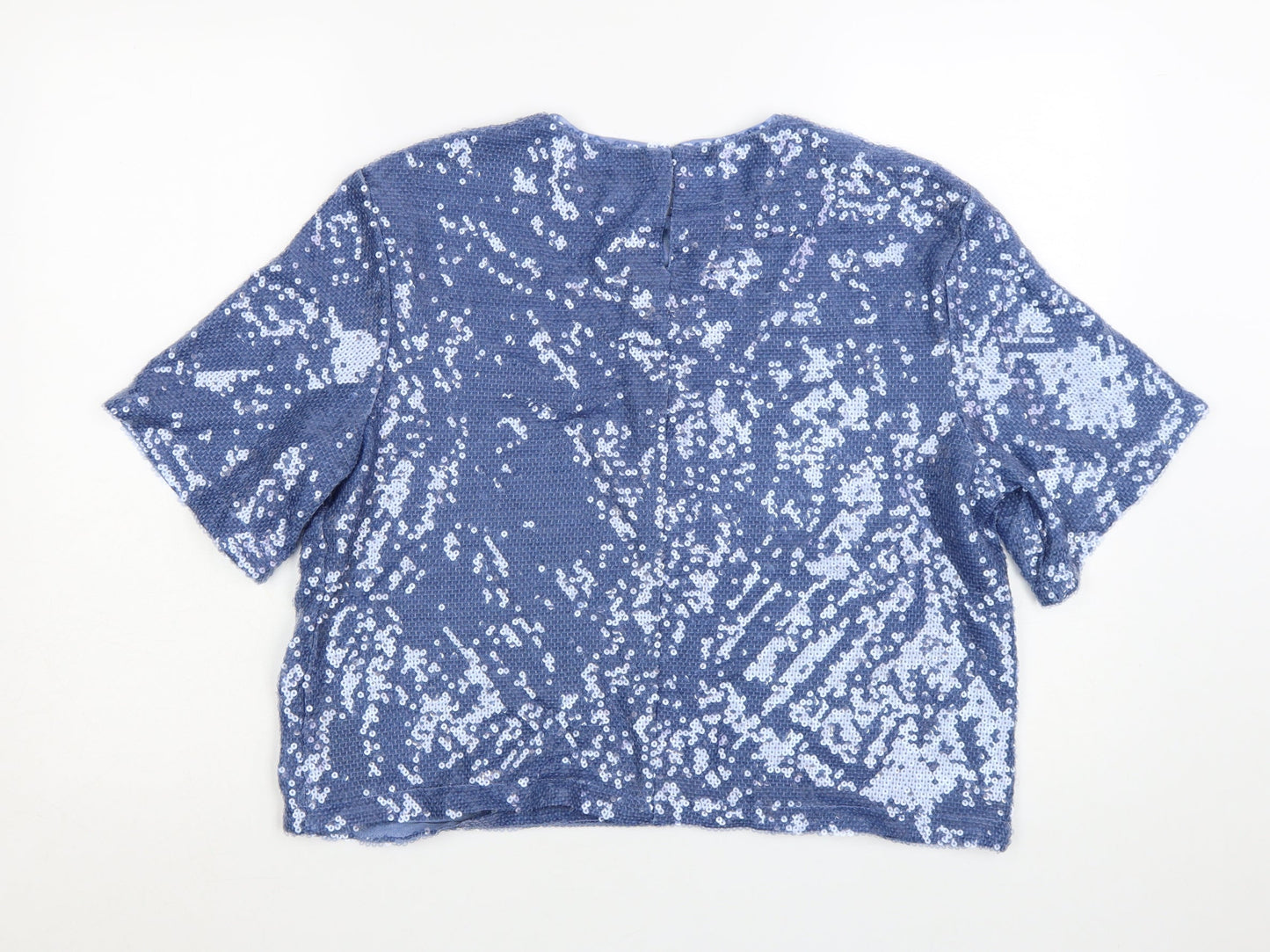 Marks and Spencer Women's Blue Sequin Cropped T-Shirt Size 14