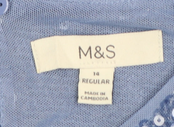 Marks and Spencer Women's Blue Sequin Cropped T-Shirt Size 14