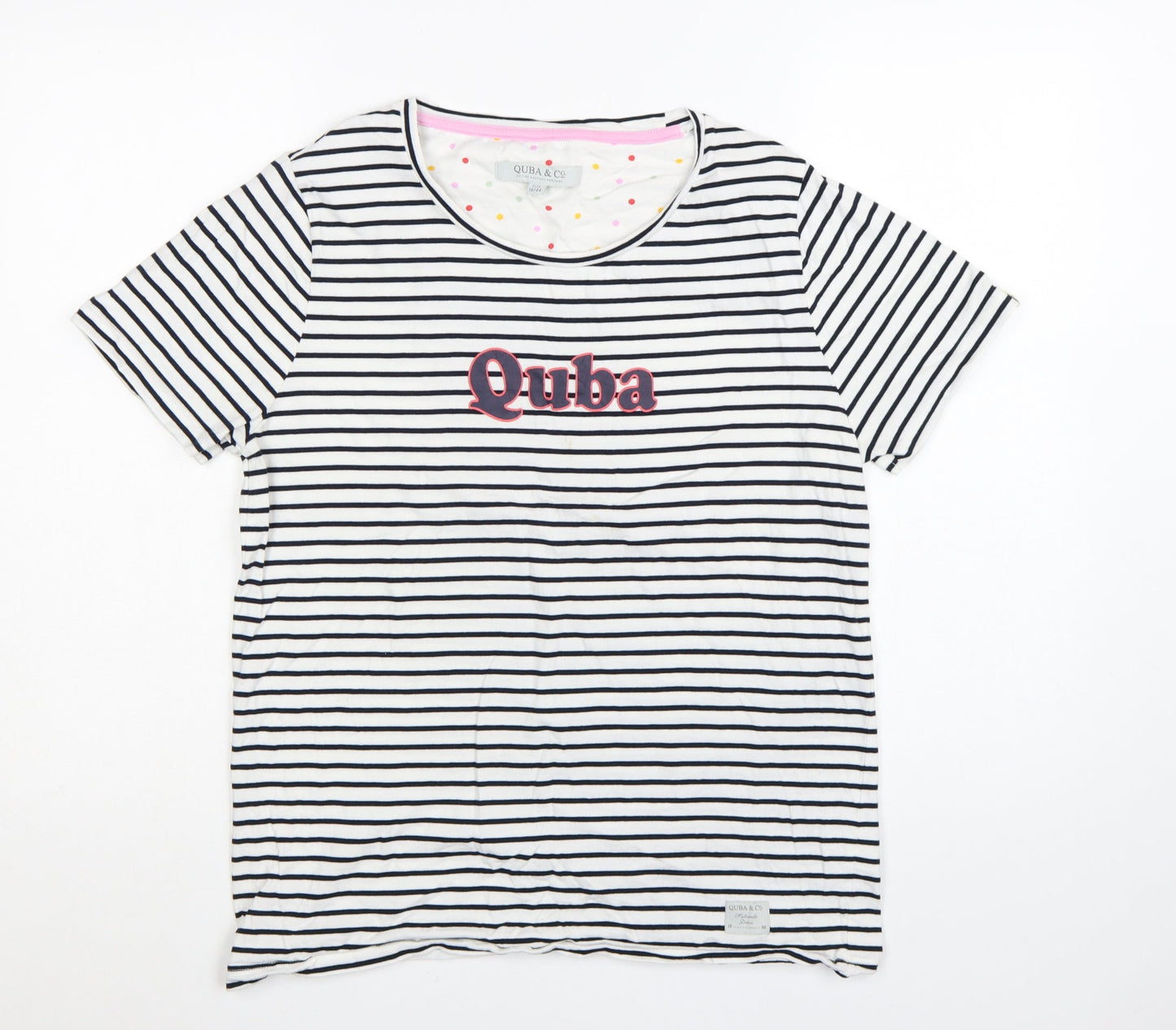 Quba & Co. Womens White Striped Nautical Cotton T-Shirt Size 16