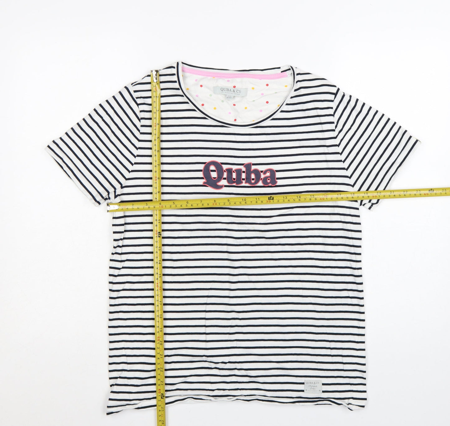 Quba & Co. Womens White Striped Nautical Cotton T-Shirt Size 16