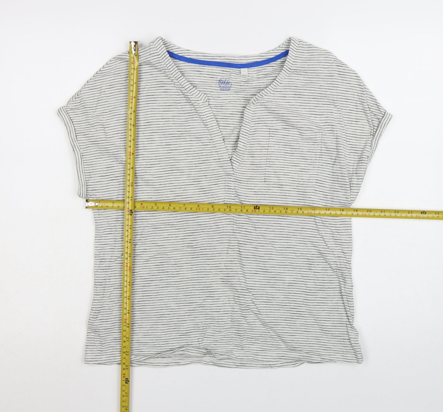 Boden Women's Grey Striped Short Sleeve Cotton T-Shirt Medium