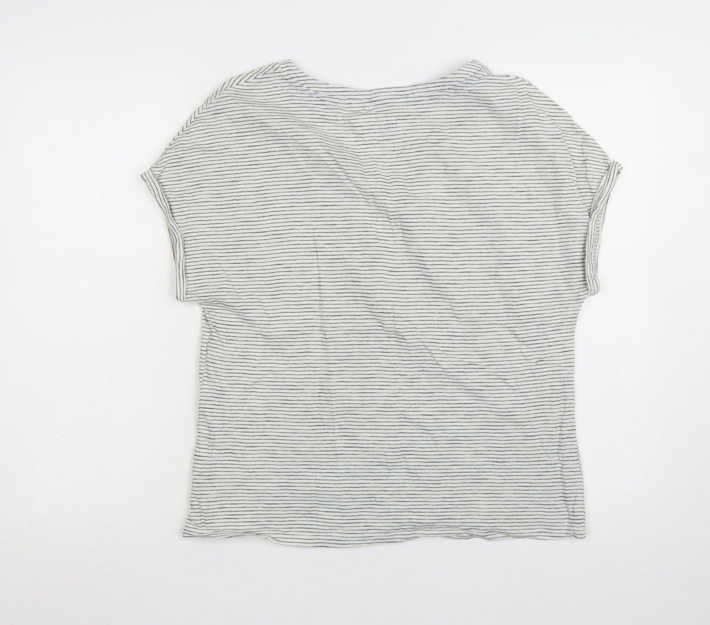 Boden Women's Grey Striped Short Sleeve Cotton T-Shirt Medium