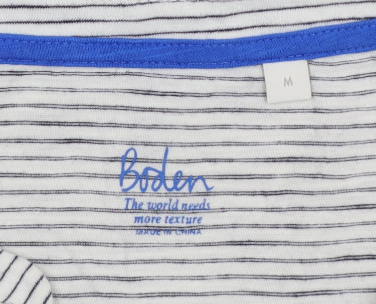 Boden Women's Grey Striped Short Sleeve Cotton T-Shirt Medium