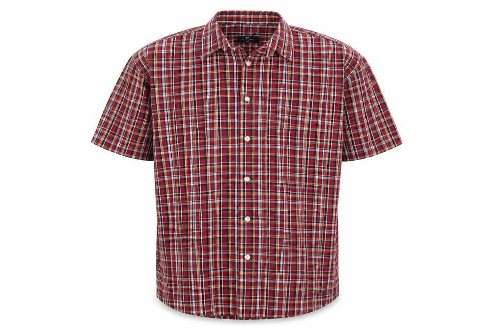 Marks & Spencer Men's Red Check Cotton Blend Short Sleeve Shirt XL