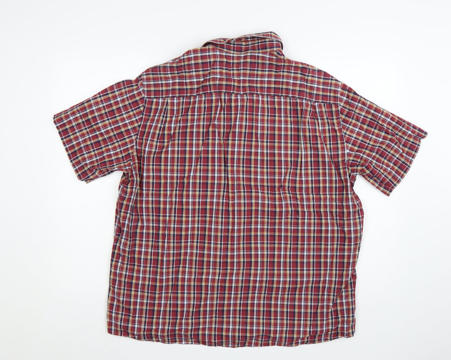 Marks and Spencer Men's Red Check Cotton Blend Short Sleeve Shirt XL