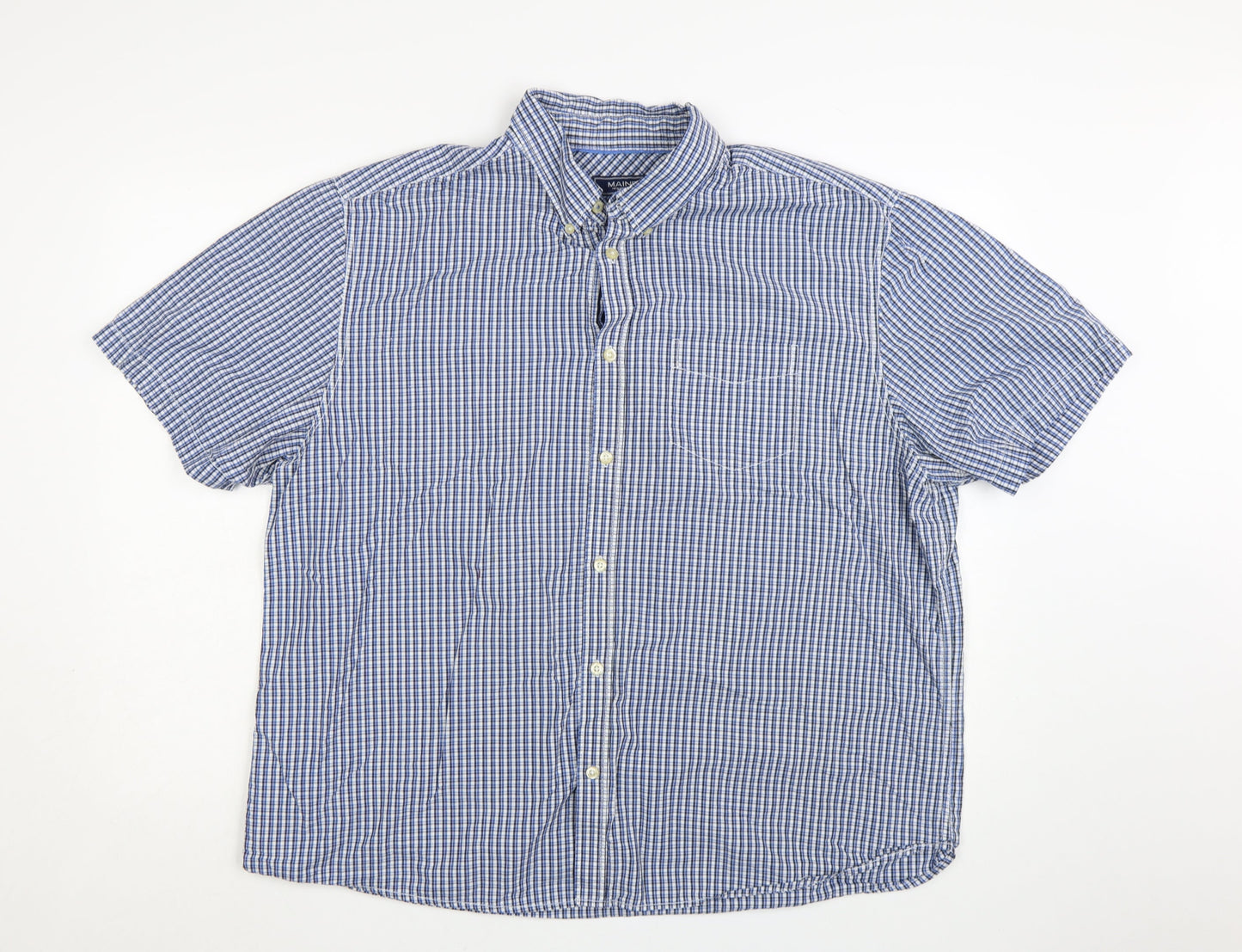 Maine New England Men’s Blue Check Short Sleeve Button-Down Shirt XL