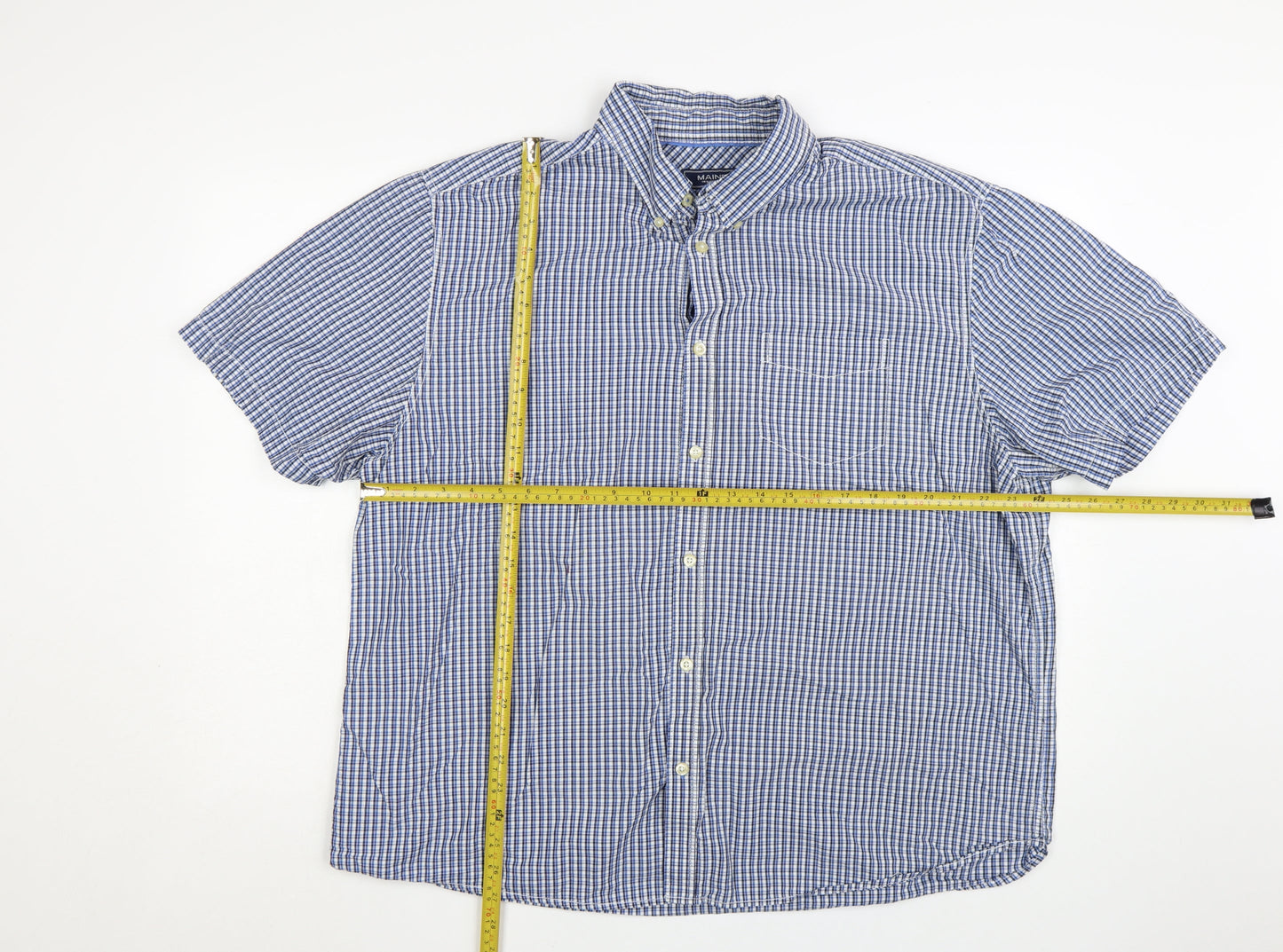 Maine New England Men’s Blue Check Short Sleeve Button-Down Shirt XL