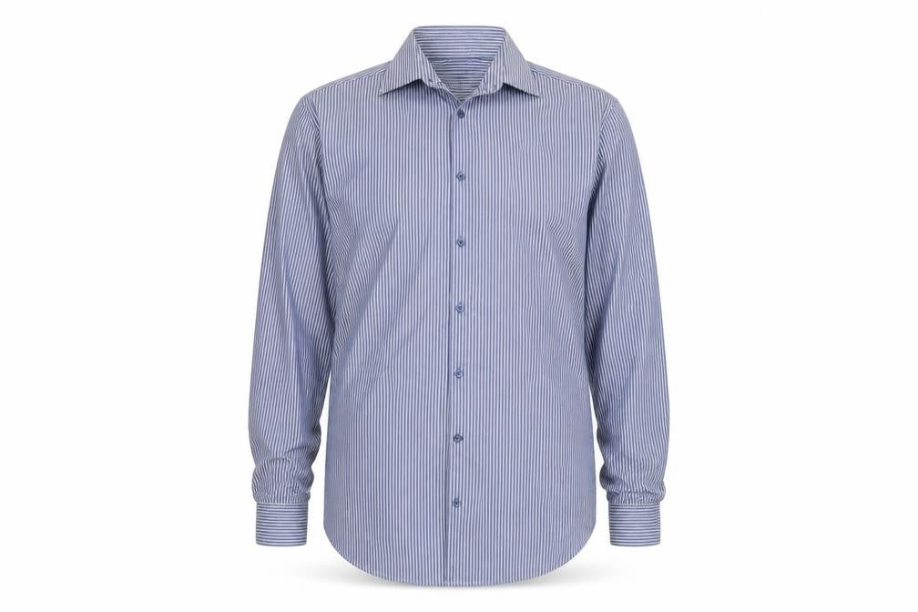 Marks & Spencer Autograph Blue Striped Non-Iron Cotton Shirt 16.5in Men's Regular Fit